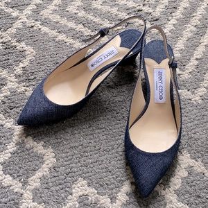 Jimmy Choo demin sling back kitten heels